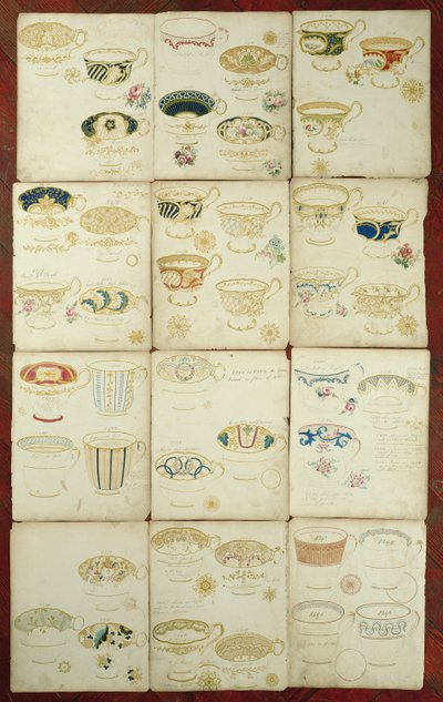 डैनियल फैक्ट्री, स्टैफ़ोर्डशायर, c.1845 (कागज पर gouache, wc और स्याही) में उत्पादित चायपत्ती के लिए डिज़ाइन द्वारा अंग्रेजी स्कूल