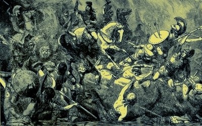 सिसिली में एथेनियन सेना का विनाश, द इलस्ट्रेटेड हिस्ट्री ऑफ़ द वर्ल्ड से चित्रण, प्रकाशित c.1880 (डिजिटल रूप से उन्नत छवि) द्वारा अंग्रेजी स्कूल