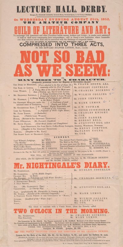 डिकेन्स प्लेबिल: नॉट बैड ऐज वी सेम एट लेक्चर हॉल, डर्बी, 25 अगस्त 1852 का कार्यक्रम द्वारा अंग्रेजी स्कूल