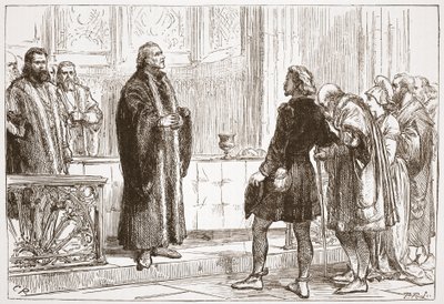 डॉ। हॉलर बर्न कैथेड्रल में लॉर्ड्स सपर का वितरण करते हुए, जेम्स एइटकेन वायली (1808-1890), पब द्वारा प्रोटेस्टेंटिज़्म के इतिहास से चित्रण। 1878 द्वारा अंग्रेजी स्कूल