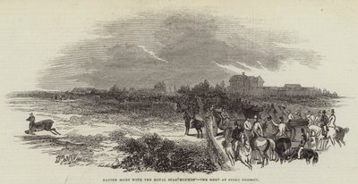 रॉयल स्टैग हाउंड्स के साथ ईस्टर हंट, स्टोक कॉमन में मिलो (उत्कीर्णन) द्वारा अंग्रेजी स्कूल