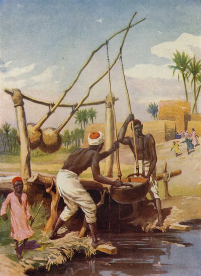 मिस्र का जल कुआँ (रंगीन लिथो) द्वारा अंग्रेजी स्कूल
