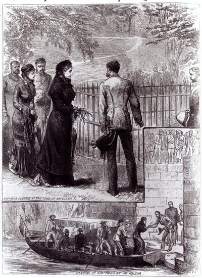 1880 में सेंट हेलेना पर नेपोलियन I की कब्र पर जाकर महारानी यूजनी द्वारा अंग्रेजी स्कूल