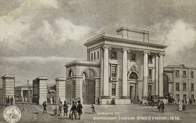 1838 में बर्मिंघम (कर्ज़न स्ट्रीट) स्टेशन पर प्रवेश द्वारा अंग्रेजी स्कूल