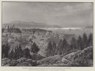 एस्किमाल्ट हार्बर, वैंकूवर द्वीप, ब्रिटिश कोलंबिया, हमारा नया नौसेना स्टेशन (उत्कीर्णन) द्वारा अंग्रेजी स्कूल