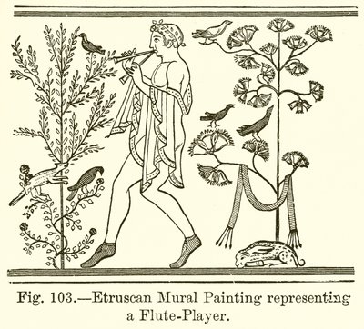 एक बांसुरी वादक का प्रतिनिधित्व Etruscan Mural पेंटिंग द्वारा अंग्रेजी स्कूल