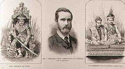 अपर बर्मा के लिए अभियान: राज्य में राजा थेबाव (1858-1916), श्री टी। बर्नार्ड, बर्मा के मुख्य आयुक्त, अब इलस्ट्रेटेड लंदन न्यूज़ से मंडेले, राजा थेबा और उनकी रानी, सोप्या-लाट, द्वारा अंग्रेजी स्कूल
