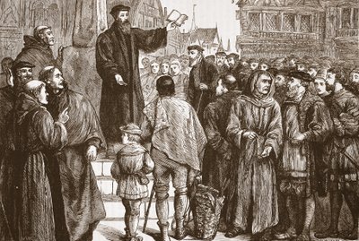 न्यूचैटेल के बाजार-स्थान में उपदेश, जेम्स एइटकेन वायली (1808-1890) द्वारा पब के विरोध का इतिहास, उदाहरण 1878 द्वारा अंग्रेजी स्कूल