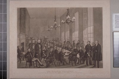 पहली चार्टिस्ट मीटिंग, ब्रिटिश कॉफी हाउस ऑन कॉक्सपुर स्ट्रीट, 1839 द्वारा अंग्रेजी स्कूल