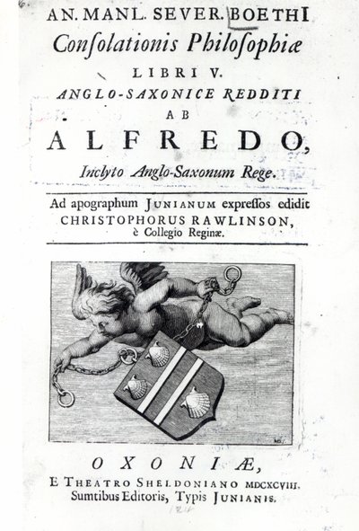 अल्फ्रेड दर्शन के Boethius सांत्वना के अधिक से अधिक संस्करण के क्रिस्टोफर रॉलिंसन अनुवाद करने के लिए frontispiece, 1698 (प्रिंट) द्वारा अंग्रेजी स्कूल