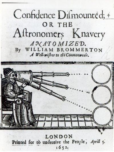 आत्मविश्वास से लबरेज, सामने वाला; या खगोलविदों Knavery विलियम ब्रोमरटन द्वारा Anatomized, 1652 प्रकाशित द्वारा अंग्रेजी स्कूल