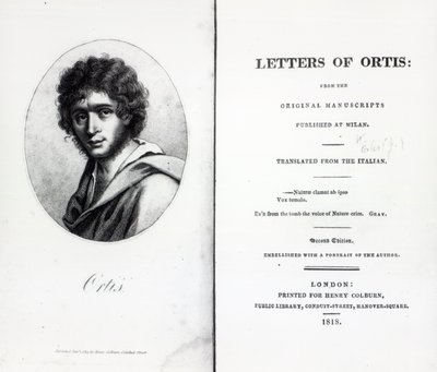 1818 में प्रकाशित निकोलो उगो फोस्कोलो द्वारा ऑर्टिस ऑफ़ द ऑर्टिस को फ्रंटस्पिब्लिस द्वारा अंग्रेजी स्कूल
