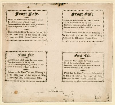 1814 का फ्रॉस्ट मेला - बर्फ पर मुद्रित स्मृति चिन्ह द्वारा अंग्रेजी स्कूल