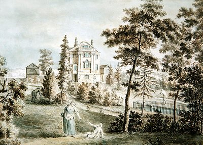 एक पार्क में उद्यान मंडप, c.1725 (कागज पर जल रंग) द्वारा अंग्रेजी स्कूल