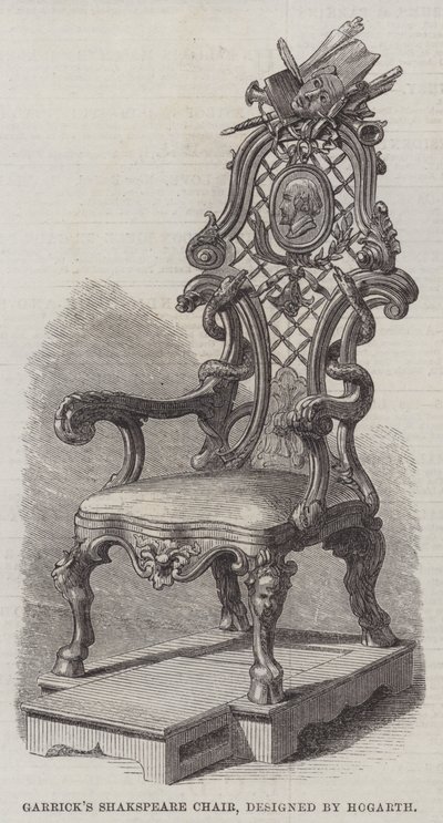 गैरिक की शेक्सपियर चेयर, हॉगर्थ द्वारा डिजाइन (उत्कीर्णन) द्वारा अंग्रेजी स्कूल