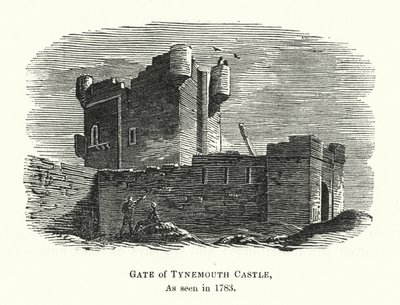 टाइनमाउथ कैसल का गेट, जैसा कि 1783 में देखा गया था (उत्कीर्णन) द्वारा अंग्रेजी स्कूल
