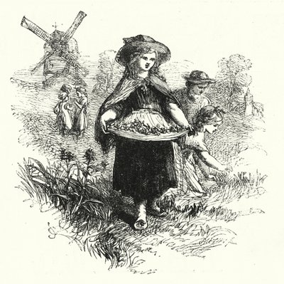 Cowslips इकट्ठा करना (उत्कीर्णन) द्वारा अंग्रेजी स्कूल