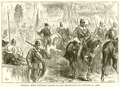चार्ल्स द्वितीय की बहाली पर जनरल मोंक 1660 में लंदन में प्रवेश कर रहे थे द्वारा अंग्रेजी स्कूल
