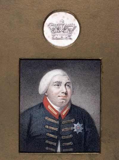 विंडसर यूनिफॉर्म में जॉर्ज III (1738-1820), c.1790 (रंगीन स्टीपल उत्कीर्णन) द्वारा अंग्रेजी स्कूल