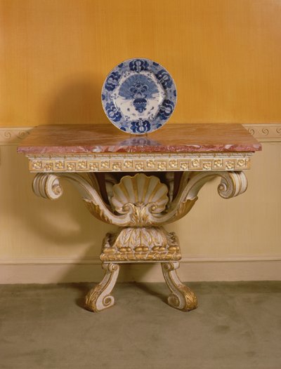 मार्बल टॉप के साथ जॉर्ज II कंसोल टेबल, पल्लाडियन स्टाइल, c.1750 (पार्सल गिल्ट) द्वारा अंग्रेजी स्कूल