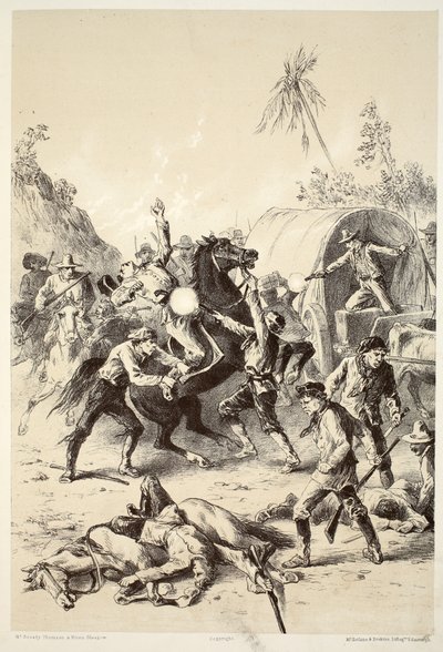 डेविड ब्लेयर, मैकग्रैडी, थॉमसन, और निवेन, 1879 द्वारा द हिस्ट्री ऑफ़ ऑस्ट्रेलेशिया के बुश रेंजर्स द्वारा गोल्ड एस्कॉर्ट पर हमला द्वारा अंग्रेजी स्कूल