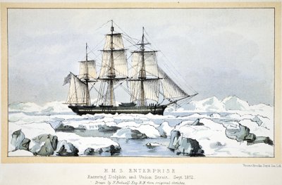 HMS एंटरप्राइज डॉल्फिन और यूनियन स्ट्रेट में प्रवेश, सितंबर 1852 द्वारा अंग्रेजी स्कूल