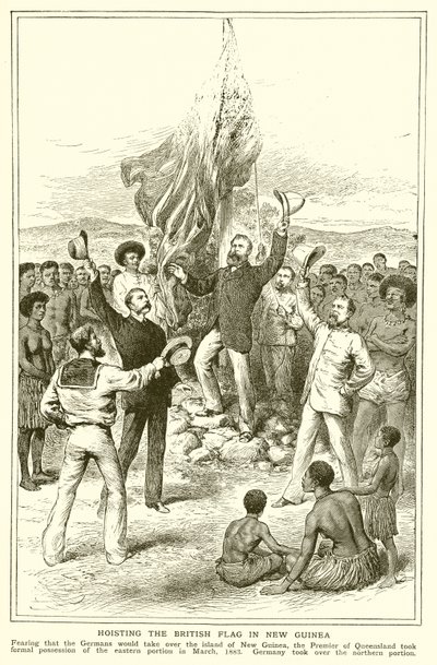 एचएम चेस्टर, मार्च 1883 में न्यू गिनी में ब्रिटिश ध्वज के उत्थापन पर क्वींसलैंड के मजिस्ट्रेट द्वारा अंग्रेजी स्कूल