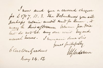 विलियम एवर्ड ग्लैडस्टोन की लिखावट और हस्ताक्षर, 1852 द्वारा अंग्रेजी स्कूल