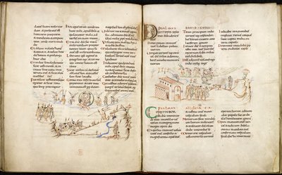 हार्ले 603 ff.56v-57, पेन चित्रों के साथ हार्ले साल्टर से डबल-पेज स्प्रेड। द्वारा अंग्रेजी स्कूल
