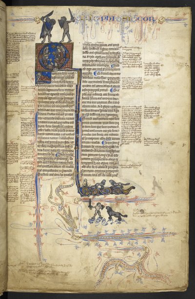 हार्ले एमएस 3487, f.4r अरस्तू फिजीका, #39;लिब्री नेचुरल्स#39; से (चर्मपत्र पर स्याही, सोना और रंग) द्वारा अंग्रेजी स्कूल