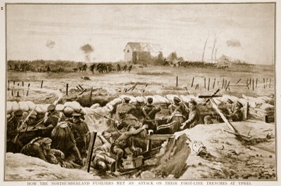 नॉर्थम्बरलैंड फ्यूसिलर्स कैसे Ypres, 1914-19 में अपनी पहली पंक्ति की खाइयों पर एक हमले से मिले द्वारा अंग्रेजी स्कूल