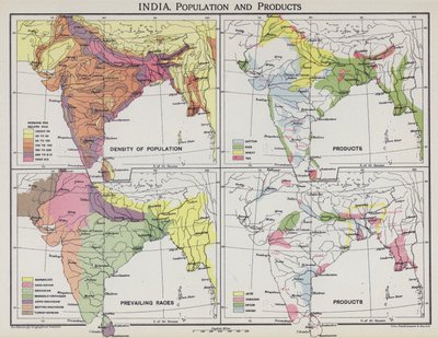 भारत, जनसंख्या और उत्पाद (कलर लिथो) द्वारा अंग्रेजी स्कूल