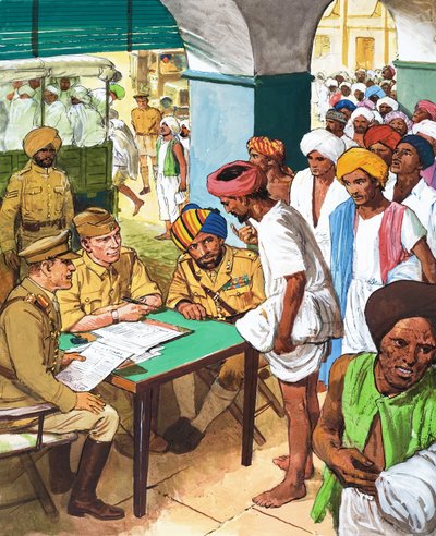 द्वितीय विश्व युद्ध में लड़ने के लिए साइन अप करने वाले भारतीय द्वारा अंग्रेजी स्कूल