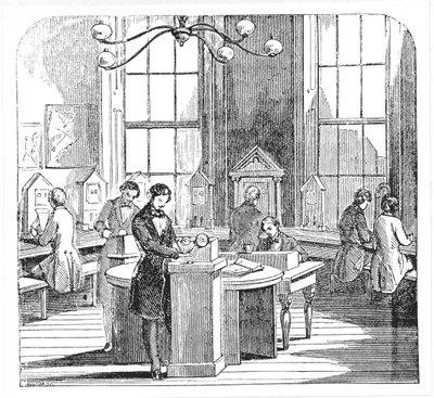 Dionysius Lardner, C.1860 द्वारा द म्यूज़ियम ऑफ़ साइंस एंड आर्ट के इलेक्ट्रिक टेलीग्राफ कार्यालय, लोटबरी, लंदन में इंस्ट्रूमेंट रूम द्वारा अंग्रेजी स्कूल