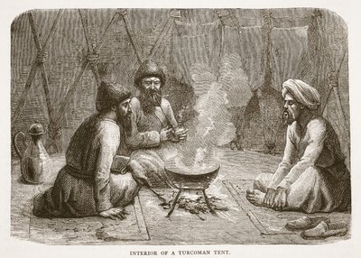 एक तुर्कमान टेंट का इंटीरियर, इंग्लैंड के कैसल्स इलस्ट्रेटेड हिस्ट्री से चित्रण द्वारा अंग्रेजी स्कूल