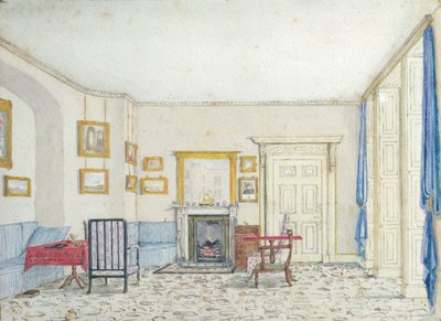 कर्जन स्ट्रीट पर इंटीरियर, c.1830 (कागज पर कलम और स्याही के साथ wc) द्वारा अंग्रेजी स्कूल