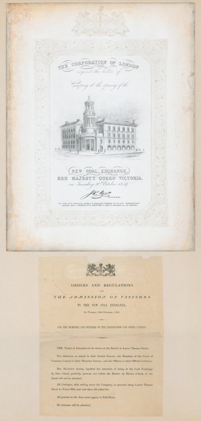 30 अक्टूबर 1849 को न्यू कोल एक्सचेंज के उद्घाटन का निमंत्रण द्वारा अंग्रेजी स्कूल