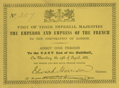 19 अप्रैल 1855 को लंदन के गिल्डहॉल में उनके शाही राजघरानों, फ्रांस के सम्राट और महारानी की यात्रा का निमंत्रण द्वारा अंग्रेजी स्कूल