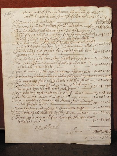 विलियम शेक्सपियर के चित्र की सफाई के लिए चालान, c.1682 (कागज पर स्याही) द्वारा अंग्रेजी स्कूल