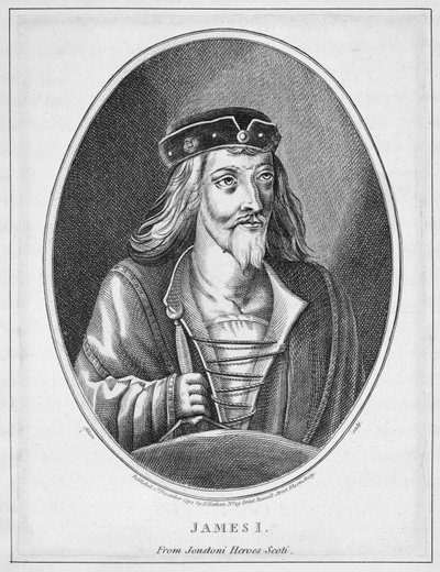 जेम्स I (1394-1437), स्कॉटलैंड के राजा, जॉनस्टोन्स स्कॉटिश हीरोज से, एडम द्वारा उत्कीर्ण, 1794 प्रकाशित द्वारा अंग्रेजी स्कूल