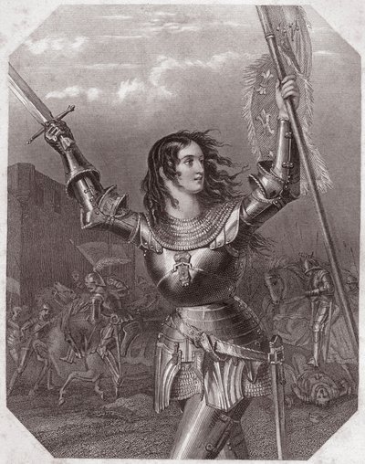 जोन ऑफ आर्क (पांच कृत्यों में हेनरी VI त्रासदी) - में - "" गैलरी डेस फेम्स डी शेक्सपियर, लंदन के पहले कलाकारों द्वारा पैंतालीस गंभीर चित्रों का संग्रह, महत्वपूर्ण और साहित्यिक नोटिस से समृद्ध """ 1838 के आसपास - से " "महि द्वारा अंग्रेजी स्कूल