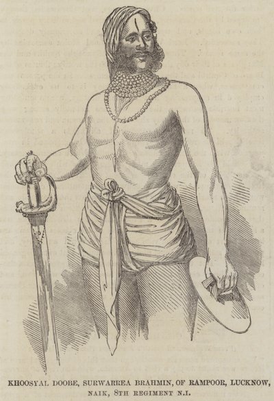 खुसयाल दूबे, सुरवरिया ब्राह्मण, रामपुर, लखनऊ, नाइक, 8 वीं रेजिमेंट नेटिव इन्फैंट्री (उत्कीर्णन) द्वारा अंग्रेजी स्कूल