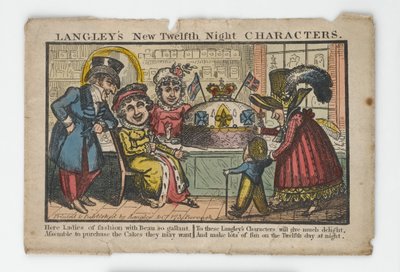 Langleys नई बारहवीं रात वर्ण लिफाफा, 1818 (हाथ से रंग उत्कीर्णन) द्वारा अंग्रेजी स्कूल