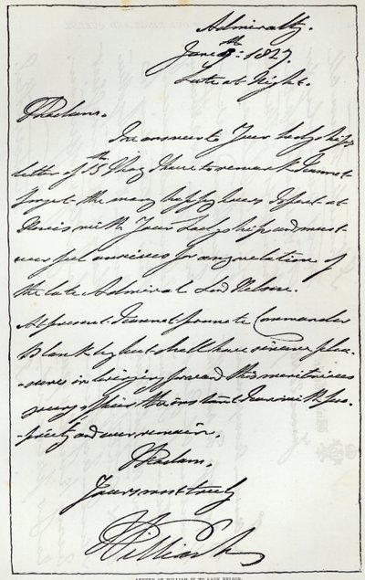 विलियम IV से लेडी नेल्सन का पत्र, 1827, &39;लीजर हाउस&39;, 1891 में प्रकाशित हुआ द्वारा अंग्रेजी स्कूल