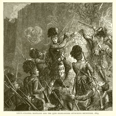 लेट.-कर्नल मैटलैंड और 75 वें हाइलैंडर्स, भर्तपुर पर आक्रमण, 1805 द्वारा अंग्रेजी स्कूल