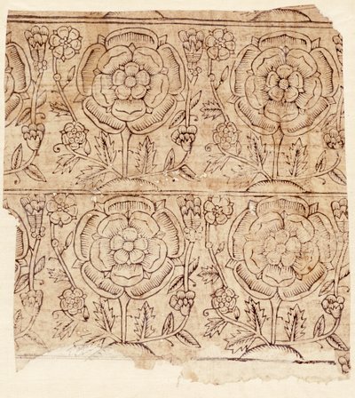 ट्यूडर रोज़ पैटर्न के साथ लाइनिंग पेपर, c.1550 (वुडब्लॉक प्रिंट) द्वारा अंग्रेजी स्कूल