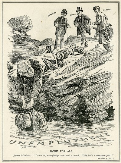 लॉयड जॉर्ज ने नियोक्ताओं, बैंकरों और श्रमिकों से कहा कि वे बेरोजगारी, 1921 को हराने के लिए सहयोग करें द्वारा अंग्रेजी स्कूल