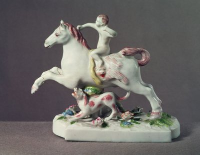 एक घोड़े की सवारी कामदेव के लॉन्गटन हॉल का आंकड़ा, c.1755 (चीनी मिट्टी के बरतन) द्वारा English School