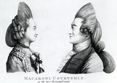 मैकारोनी कोर्टशिप, या एम। डार्ली, 1772 (मेज़ोटिन्ट) द्वारा प्रकाशित दो महत्वकांक्षी द्वारा अंग्रेजी स्कूल