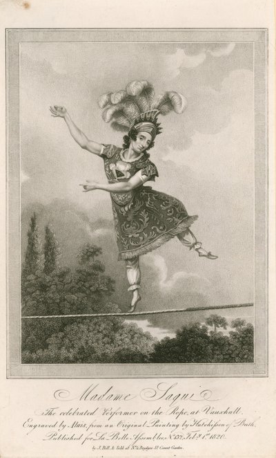 लंदन के वॉक्सहॉल गार्डन में रस्सी पर ख्याति प्राप्त कलाकार मैडम साकी द्वारा अंग्रेजी स्कूल